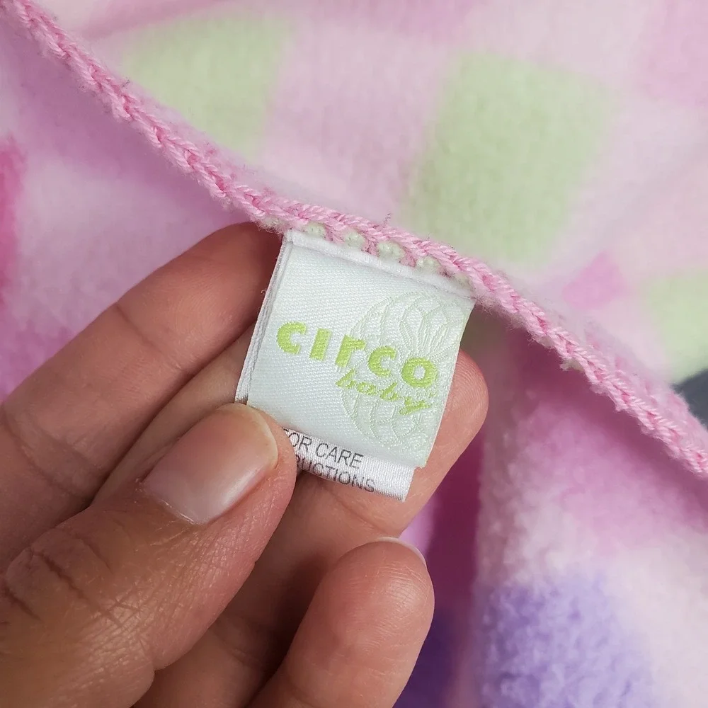 Target Circo Pink Green Purple Squares Microfleece Baby Girl Blanket HEM FLAW
